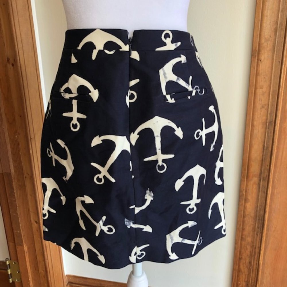 J. CREW Nautical Anchor Blue Navy High Waist Pencil Mini Skirt Size 2 - Picture 7 of 17